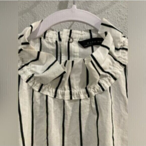 Zara Chic Contemporary Mock Neck Feminine Striped Office Long Sleeve Top - Picture 3 of 6